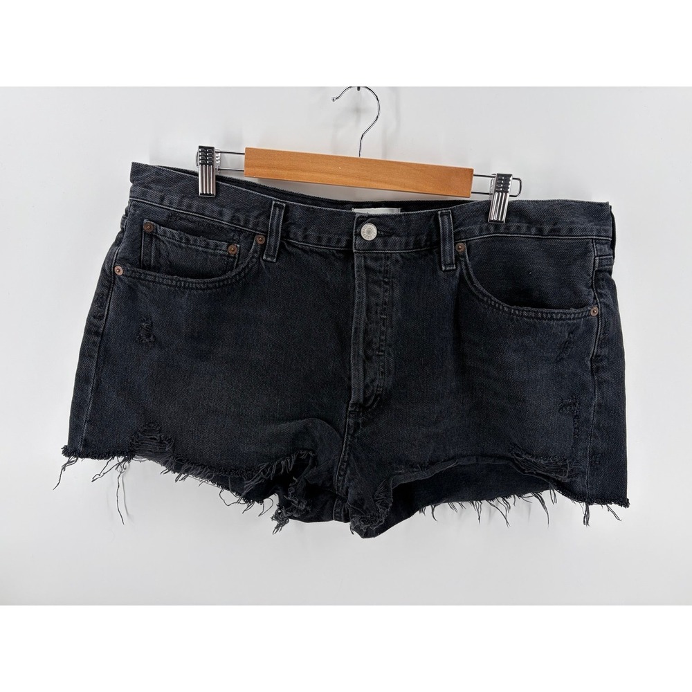 Agolde Parker Shorts, Black Denim Cut Off Jean, Raw Hem, Women's Size 34
